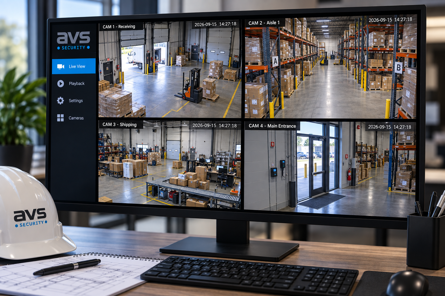 Monitoring dashboard showing live camera feeds across a large property